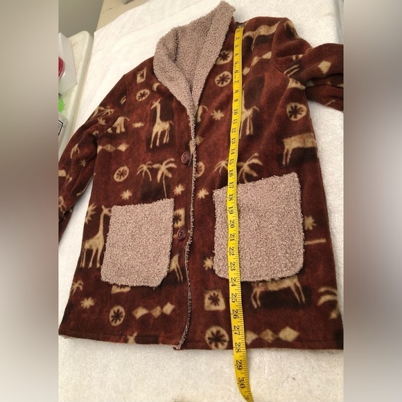 Safari Animal Fleece Teddy Bear Sherpa Jacket Brown Giraffe Elephant Size Large - Picture 11 of 16